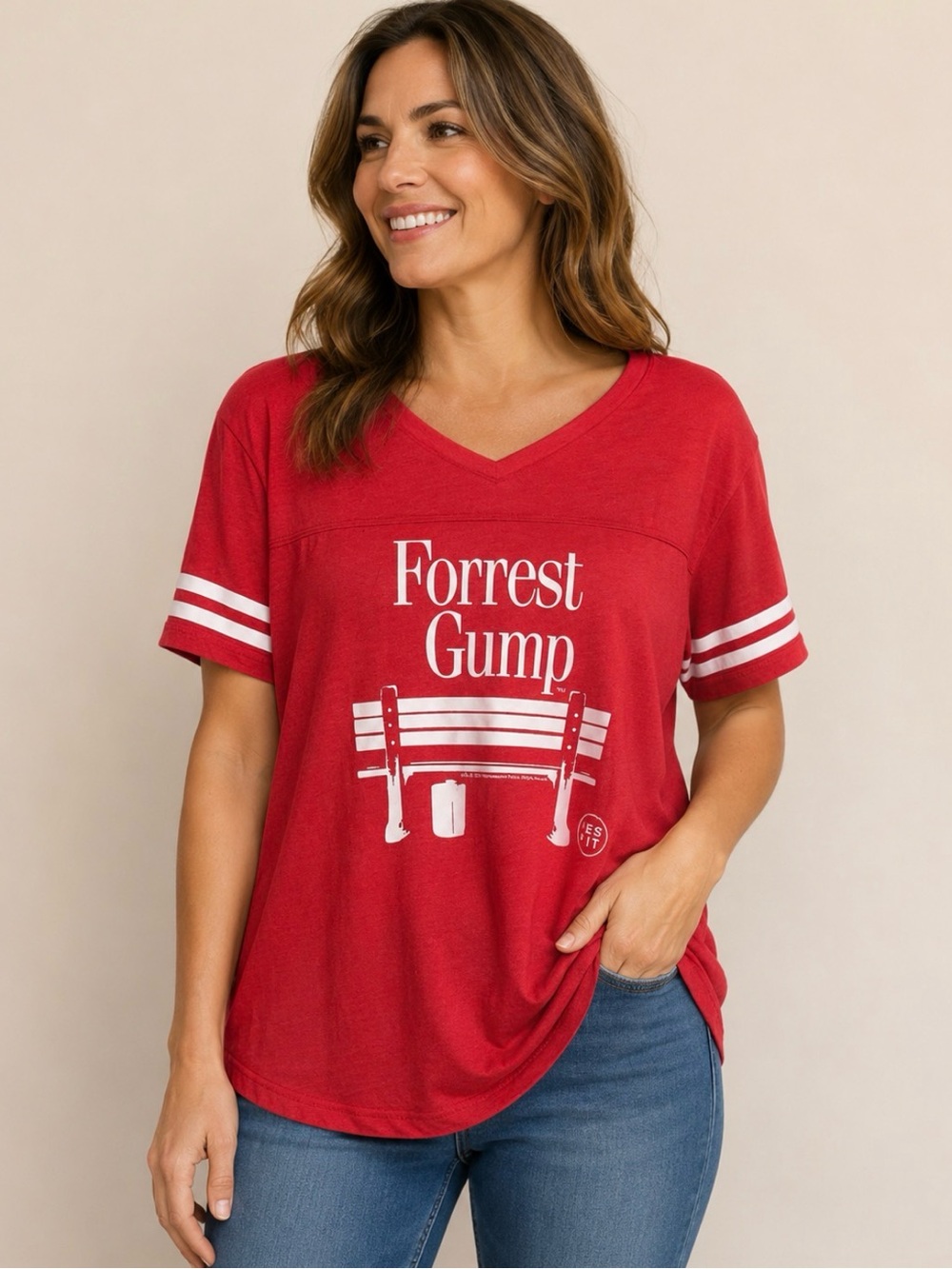 Yes Fit Red Forrest Gump #44 Women's Short Sleeve Shirt Size XL